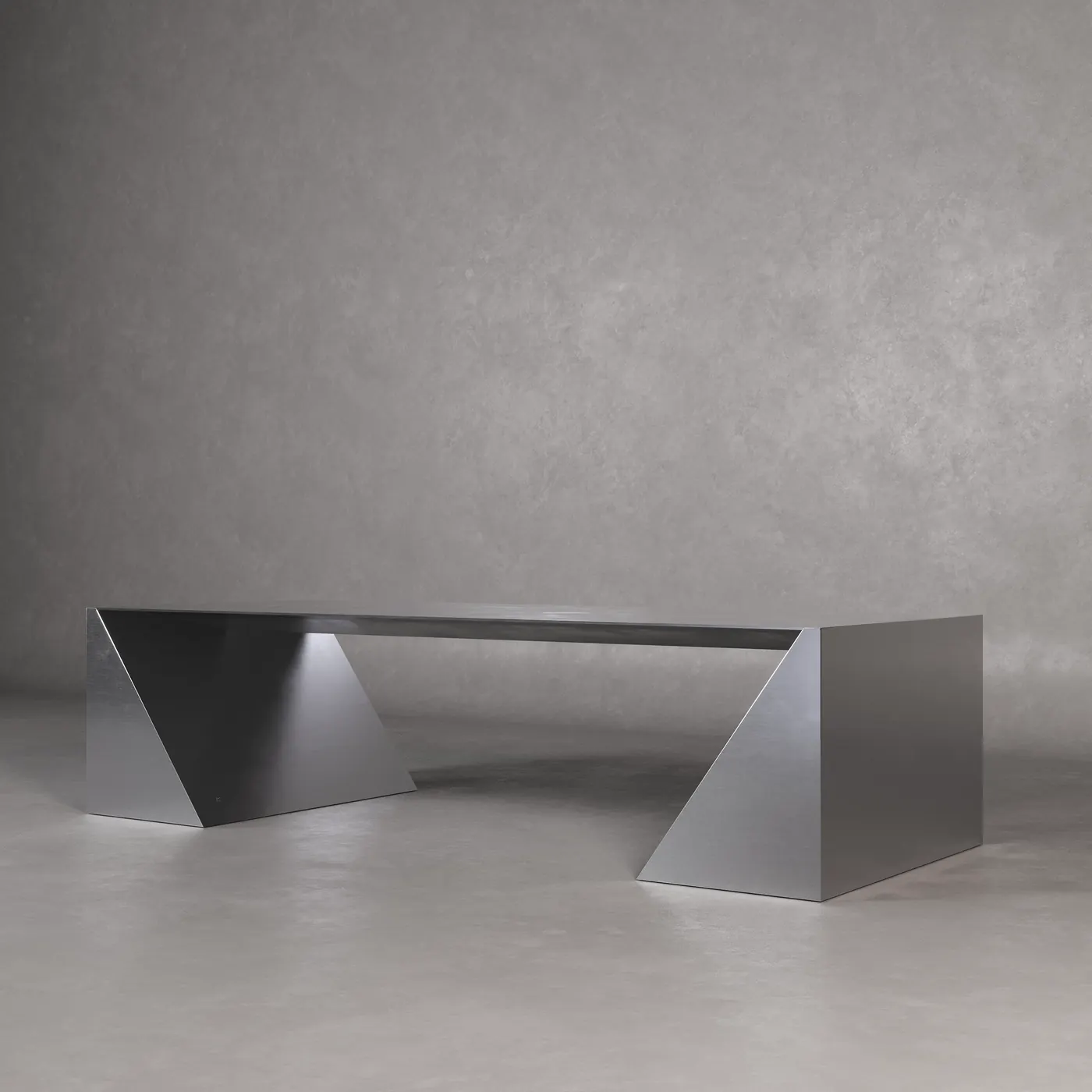 Steel table with angular structural supports